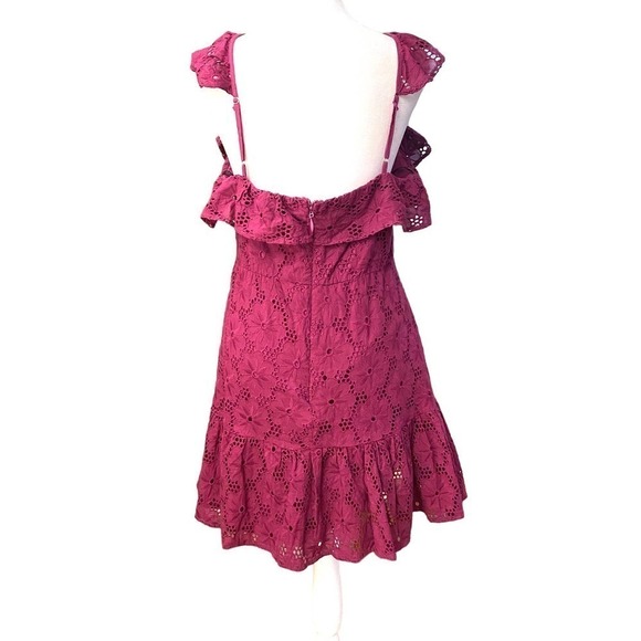NWT Lulus Women Biscay Magenta Ruffled Eyelet Lace Sleeveless Dress Pink Size M - Picture 7 of 15